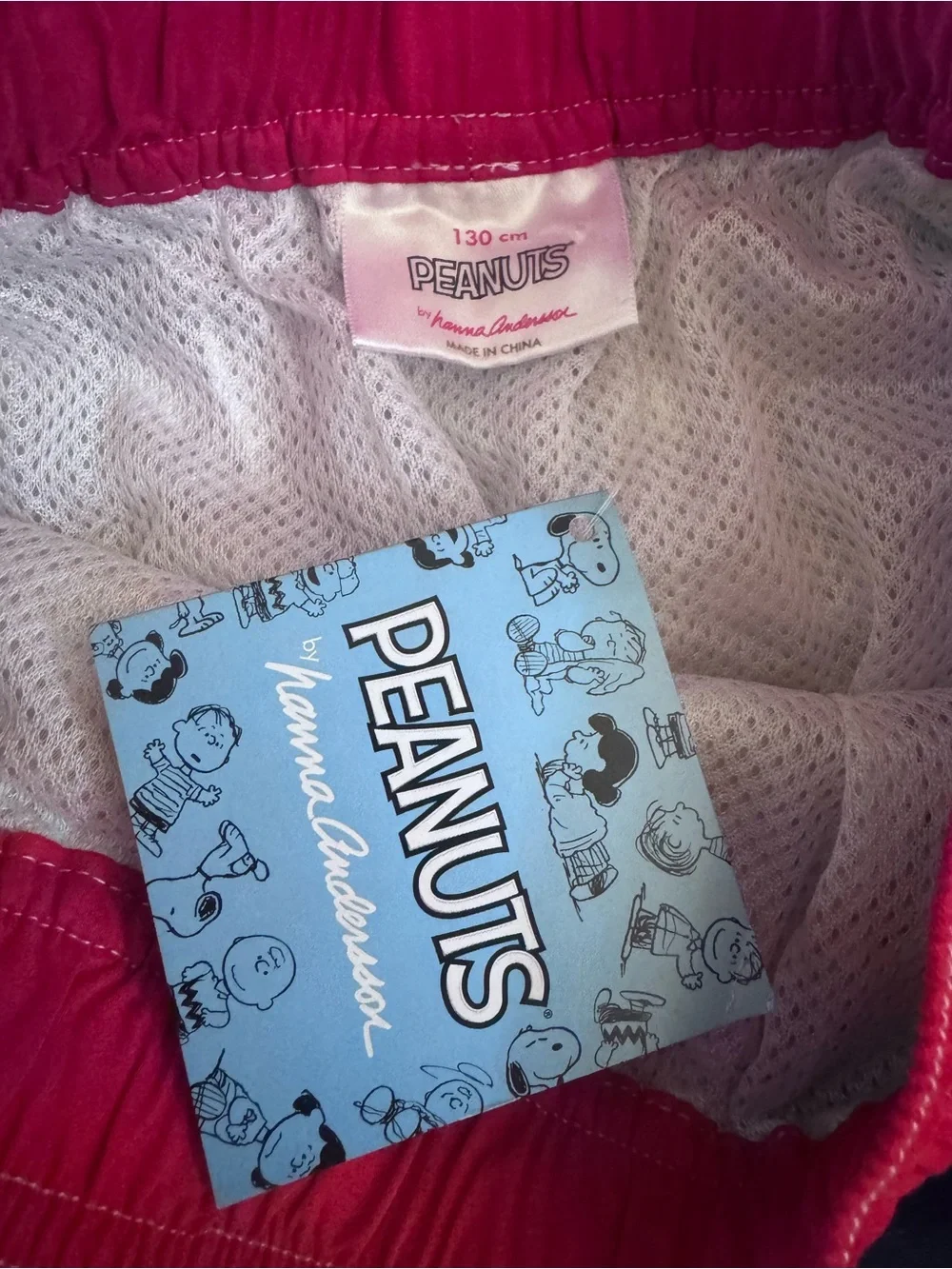 Brand New Hanna Andersson Peanuts Kids Navy Snoopy Print Swim Trunks with sz 130